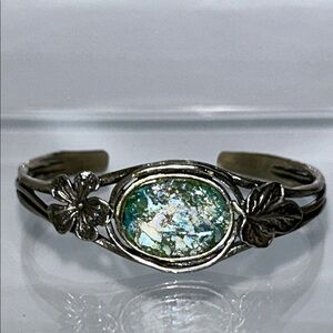 NWOT Passage To Israel Ancient Roman Glass Sterling Silver Cuff Bracelet Boho